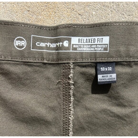 Carhartt Mens Relaxed Fit Canvas Work Pants Size 50x32 Olive Green Brown IRR New - Picture 7 of 9